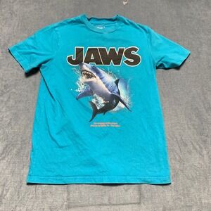 Jaws Shoe Palace T-Shirt Mens Small Teal Blue Graphic Print Casual Summer Wear